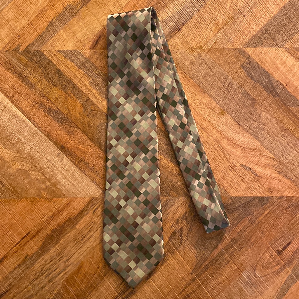 John Bartlett Statements Neck Tie Green Tan Squares Like New